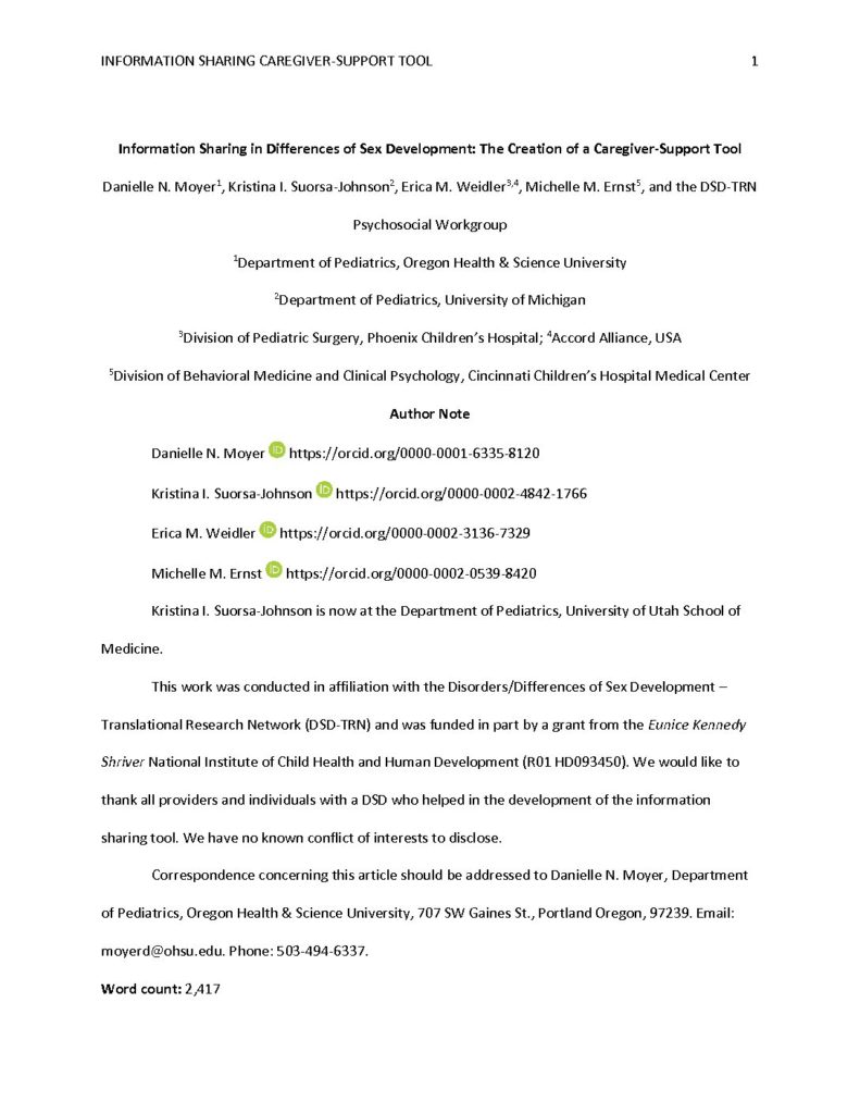 Information Sharing in Differences of Sex Development: The Creation of a  Caregiver-Support Tool | Accord Alliance